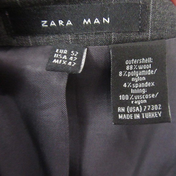 Zara Mens 2 Pc Suit 42R Gray Pinstripe 34x30 Flat Front Wool Stretch - Picture 7 of 16